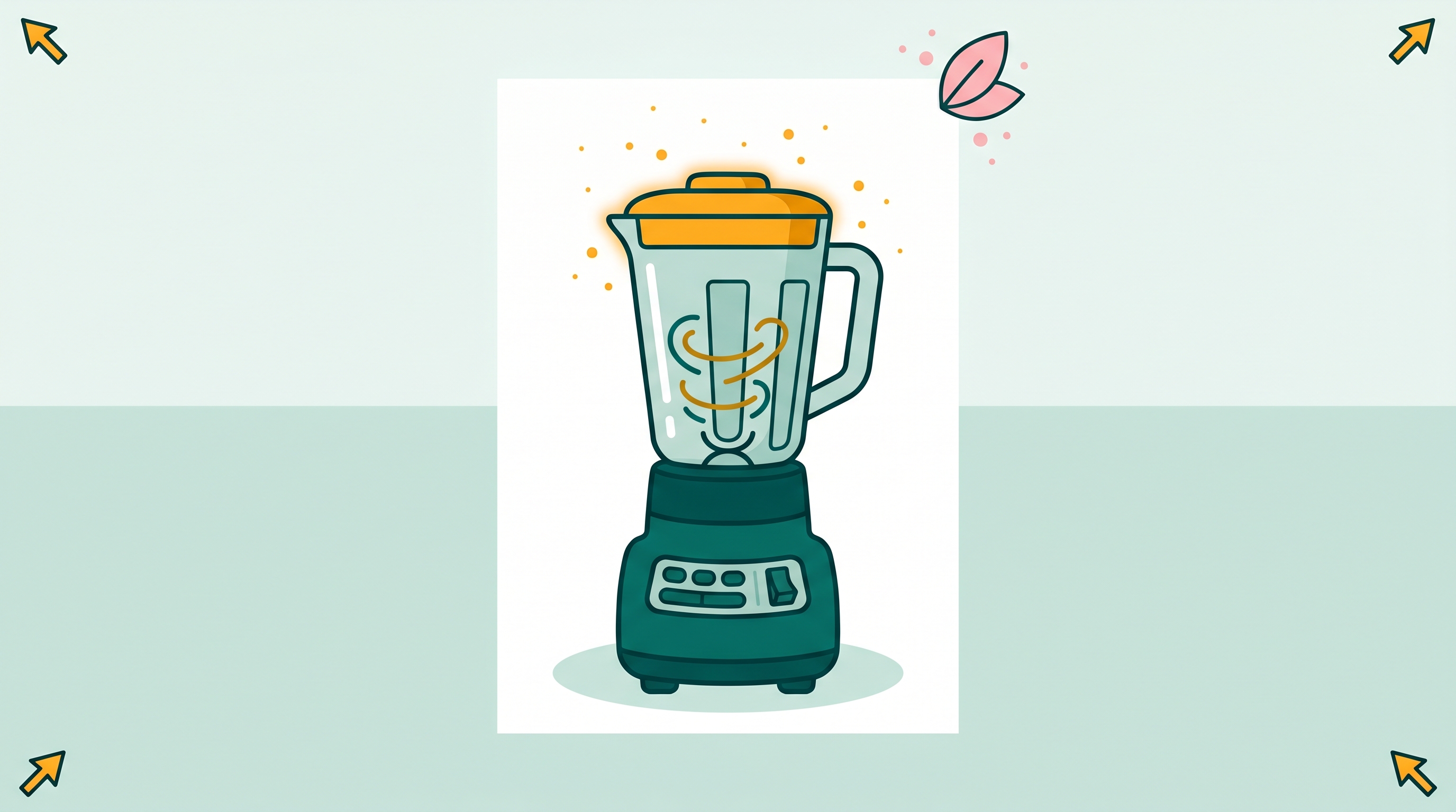 Kitchen blender centered on a pure white background with framing arrows, styled for an Amazon listing