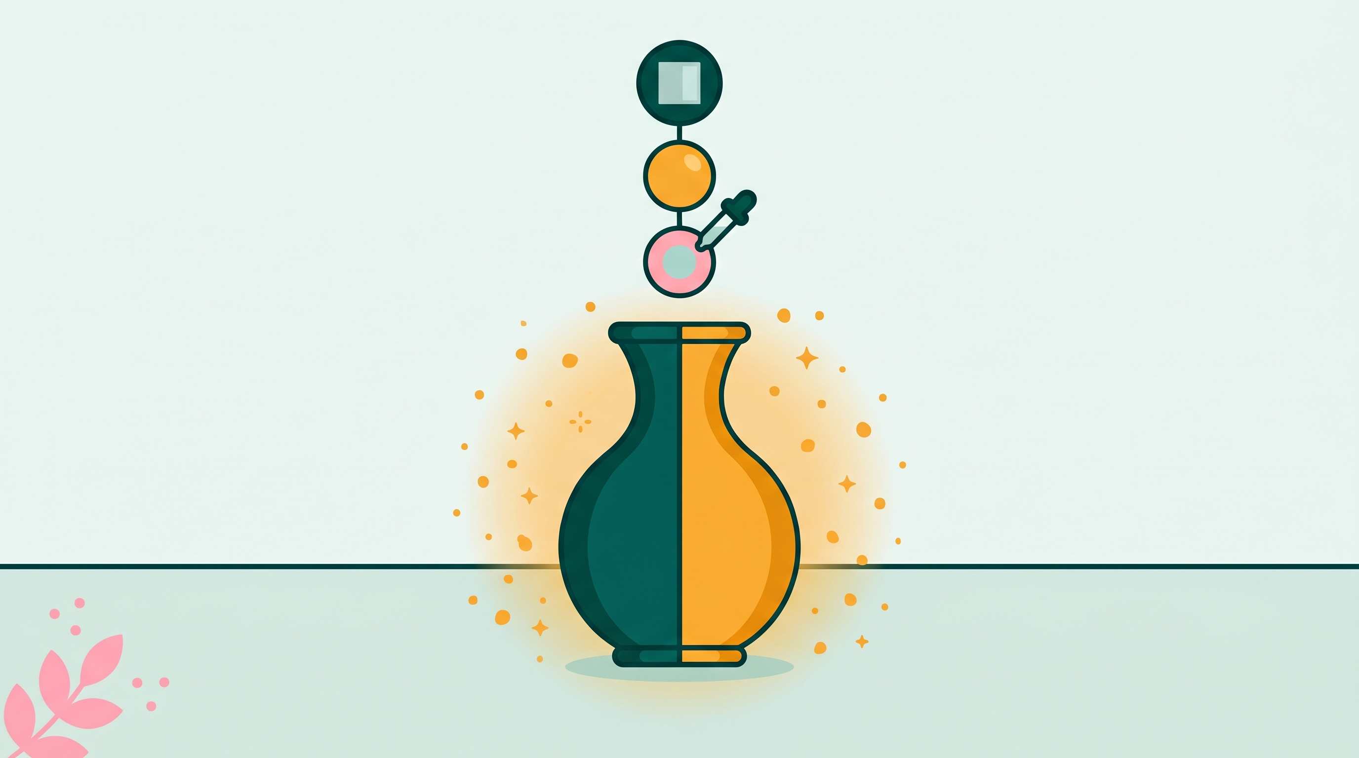Ceramic vase split vertically between teal and amber with a floating color palette, illustrating object color change