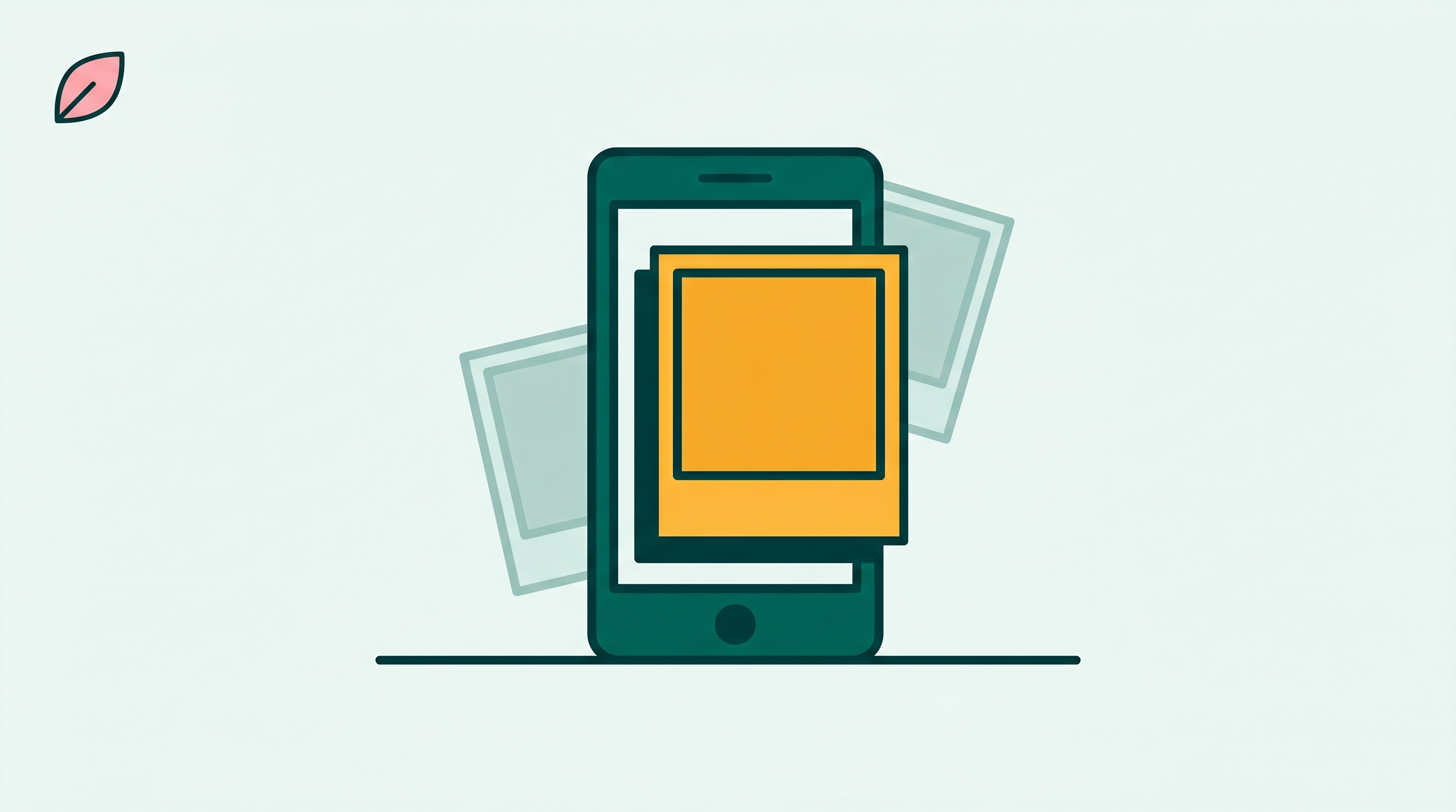 Illustration of an iPhone camera roll with duplicate photos fading away and one cleaned photo lifted to the foreground.