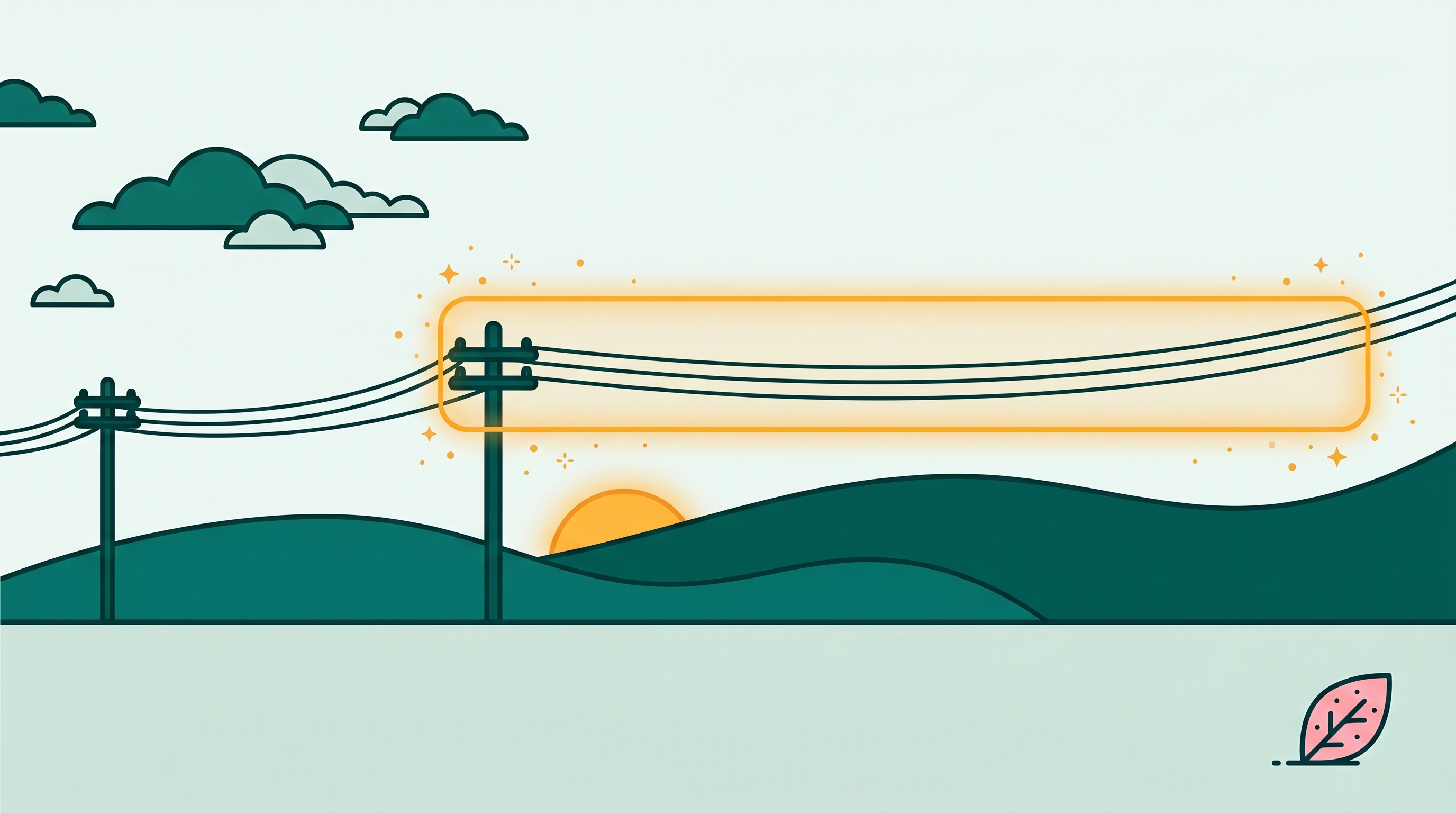 Landscape with utility poles and power lines highlighted by an amber box, ready to be removed by AI