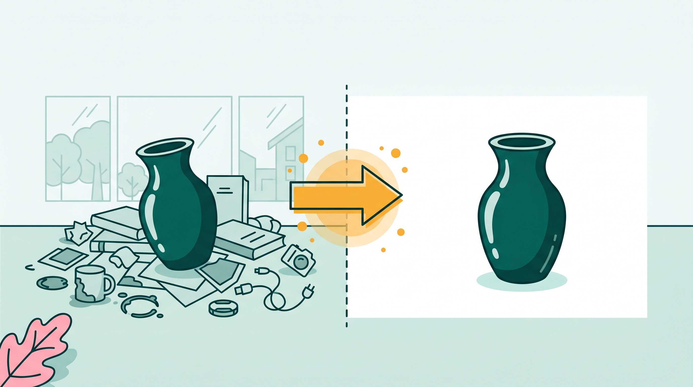Before and after: a vase moved from a cluttered background to a clean white background